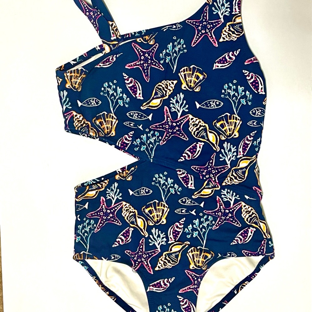 Garnet Hill Blue and Pink shell print One Piece Swim
